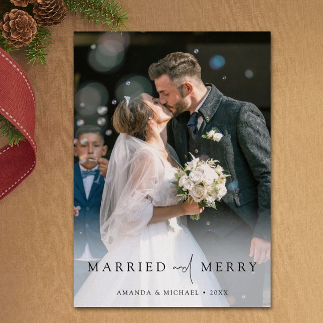 Elegant Personalised Photo Newlyweds Christmas Holiday Card (Creator Uploaded)
