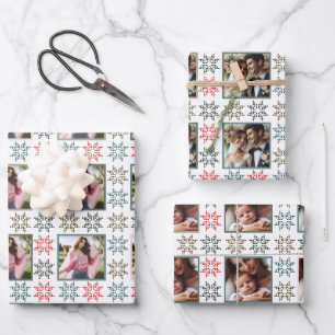 Elegant Personalised Photos and Holiday Poinsettia Wrapping Paper Sheet