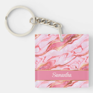 Elegant Personalised Pink and Gold Foil Marble Key Ring
