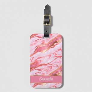 Elegant Personalised Pink and Gold Foil Marble Luggage Tag