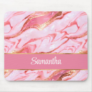 Elegant Personalised Pink and Gold Foil Marble Mouse Pad