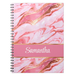 Elegant Personalised Pink and Gold Foil Marble Notebook