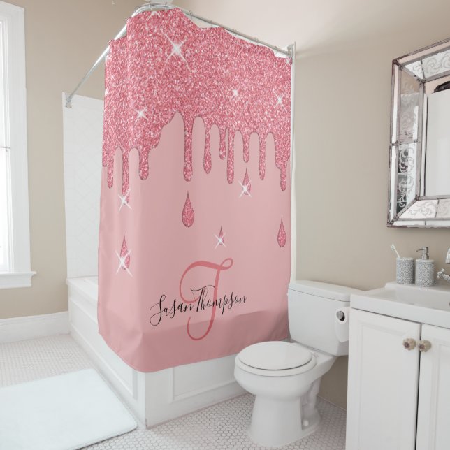 Elegant Personalised Pink Glitter Effect Sparkles Shower Curtain (In Situ)