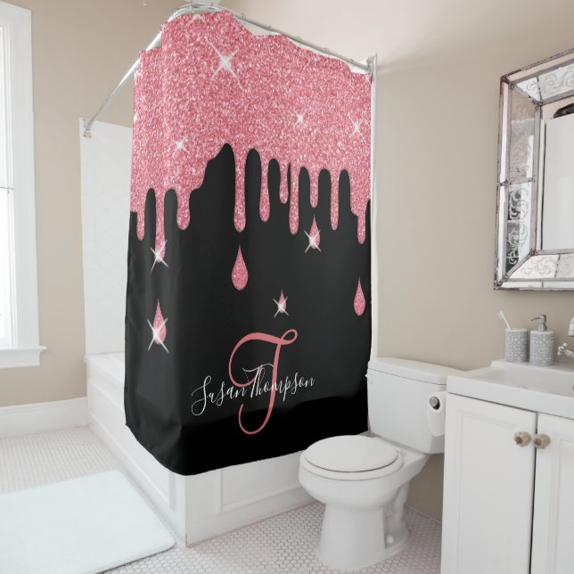Elegant Personalised Pink Glitter Effect Sparkles Shower Curtain (In Situ)
