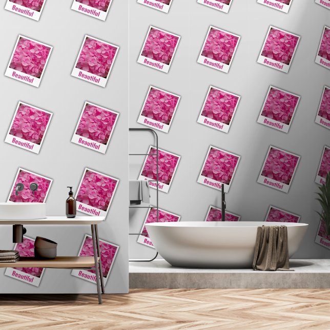 Elegant Personalised Pink Hydrangea Flower Pattern Wallpaper (Bathroom)