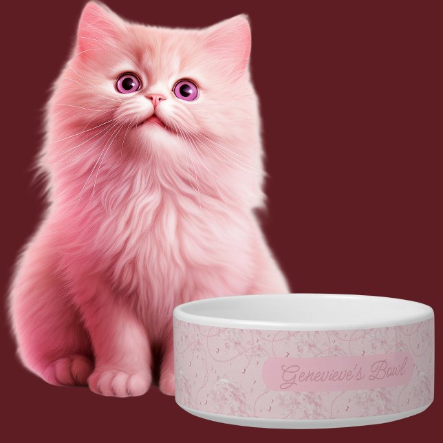 Elegant Personalised Pink Pearls Pattern Cat  Bowl (Creator Uploaded)