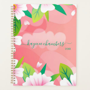 Elegant Personalised Pink & White Flowers Custom Planner