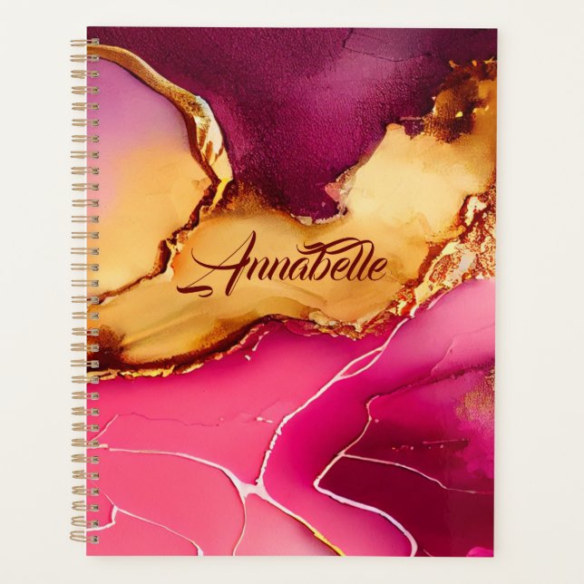 Elegant Personalised Planner Pink and Gold Marble  (Front)