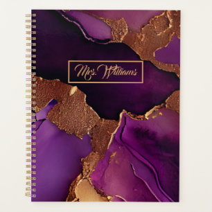 Elegant Personalised Planner Purple, Gold Marble 