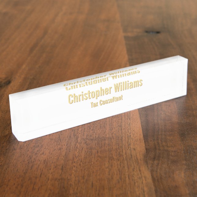 Elegant Personalised Professional White Faux Gold Nameplate (Side)