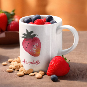 Elegant Personalised Red Watercolor Strawberry  Coffee Mug