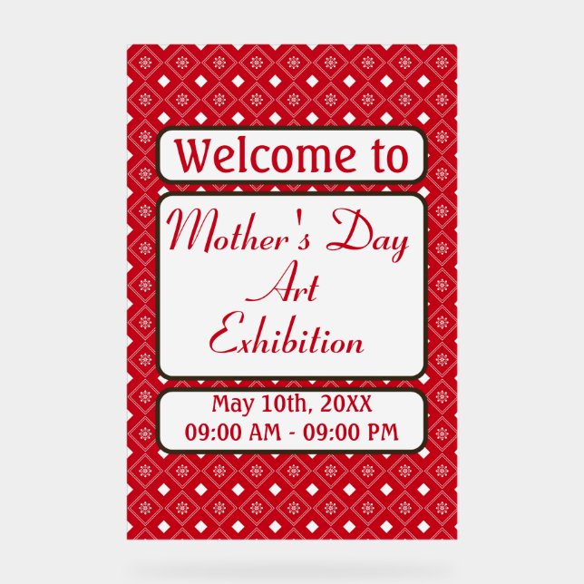 Elegant Personalised Red White Pattern Acrylic Sign (Front)