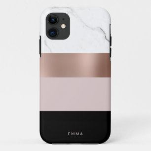 Elegant personalised roes gold white marble iPhone 11 case