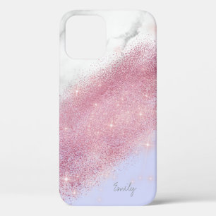 Elegant personalised rose gold glitter marble  iPhone 12 case