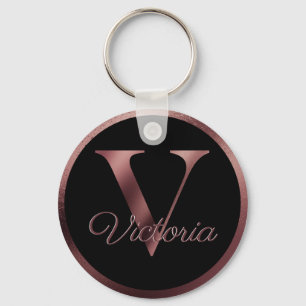 Elegant Personalised Rose Gold Monogram Letter V Key Ring