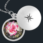 Elegant Personalised Rose Photo Locket Necklace<br><div class="desc">Elegant Personalised Rose Photo Locket Necklace design features the image of a beautiful,  pink rose displayed as background to the name you supply,  displayed in a decorative,  white font. Image may be replaced with your photo.</div>