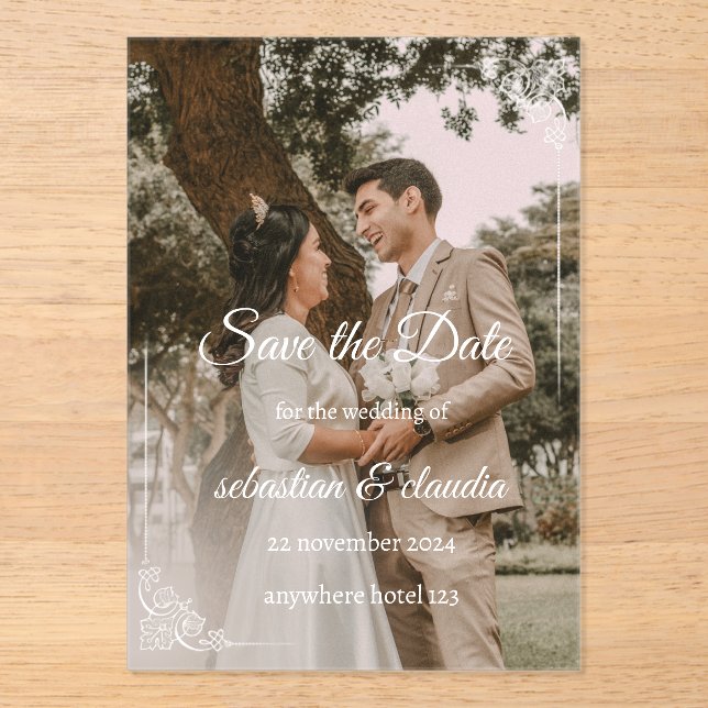 “Elegant Personalised Save the Date Card” Acrylic Invitations (Front)