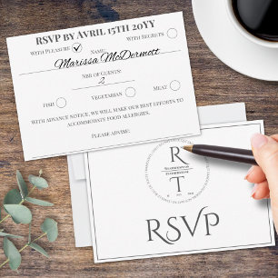 Elegant Personalised Script Grey White Wedding RSVP Card