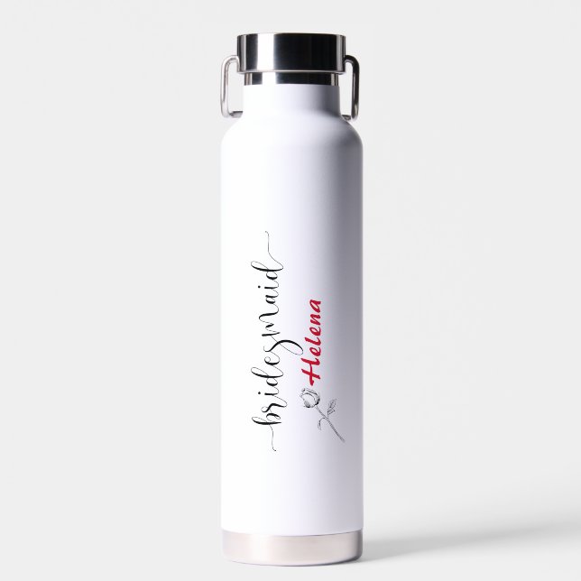 Elegant Personalised Script with Rosebud Water Bottle (Front)