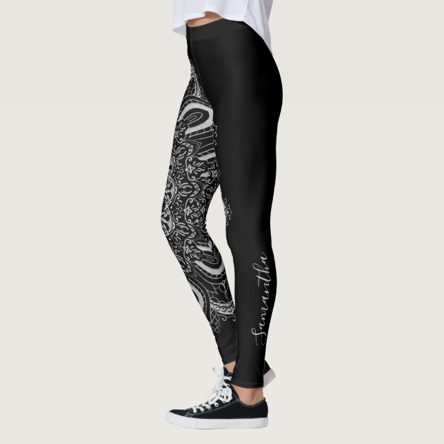 Elegant Personalised Silver Black Leggings (Left)