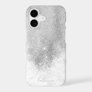 Elegant personalised silver glitter white marble