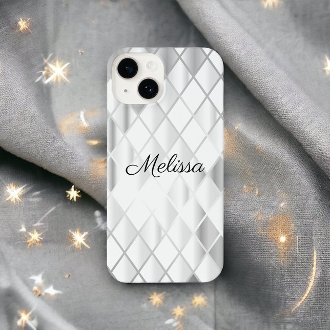 Elegant Personalised Silver Grey Diamond Luxury iPhone Case (Creator Uploaded)