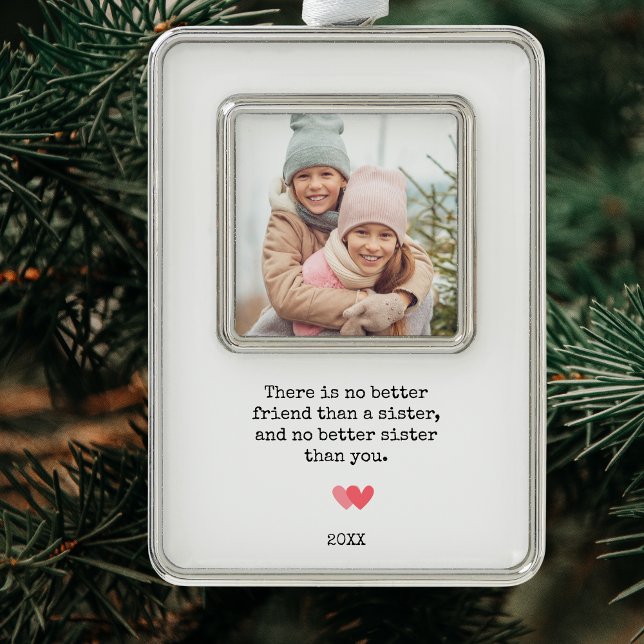 Elegant Personalised Sister Photo & Quote Silver Plated Framed Ornament (Elegant Personalized Sister Photo & Quote Christmas Ornament)