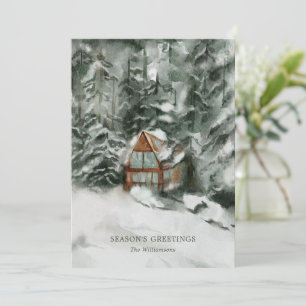 Elegant Personalised Snowy Cabin Christmas Card