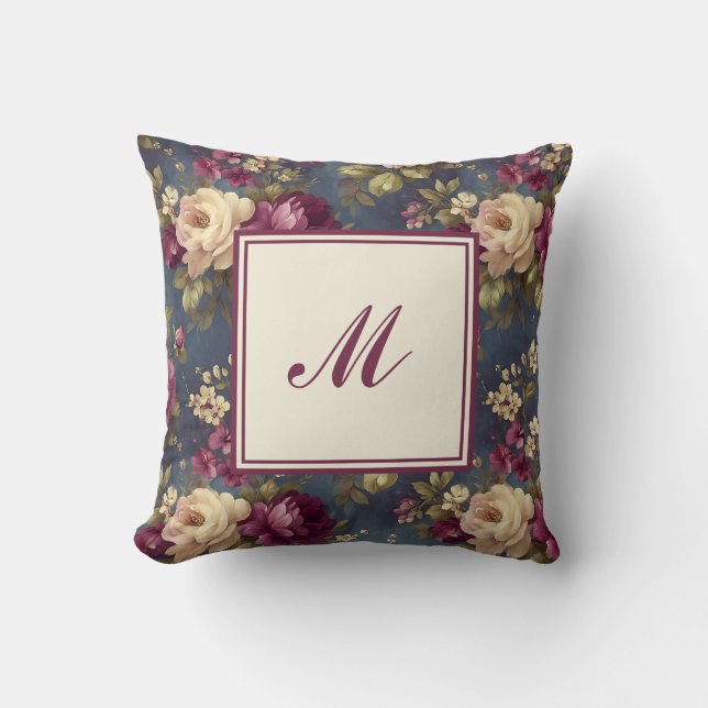 Elegant Personalised Stylish Romantic Floral Chic Cushion (Front)