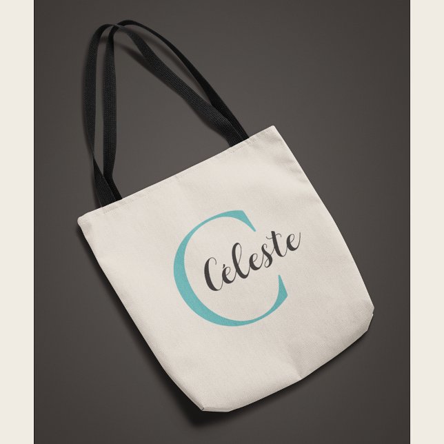 Elegant Personalised Teal Initial Name  Tote Bag (Creator Uploaded)