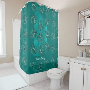 Elegant personalised tropical palm leaves pattern shower curtain