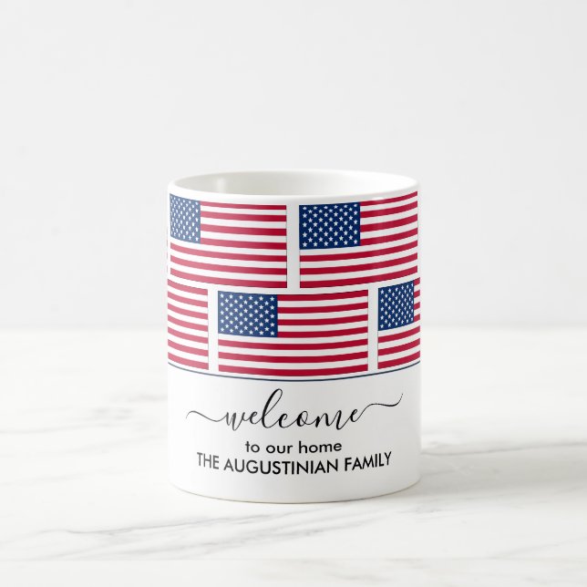 Elegant Personalised USA AMERICAN FLAG Welcome Coffee Mug (Center)