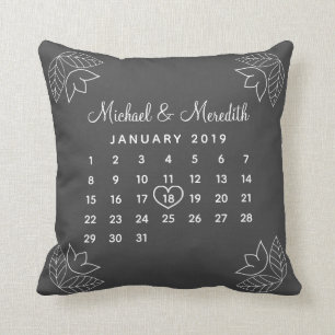 Elegant Personalised Wedding Anniversary Calendar Cushion