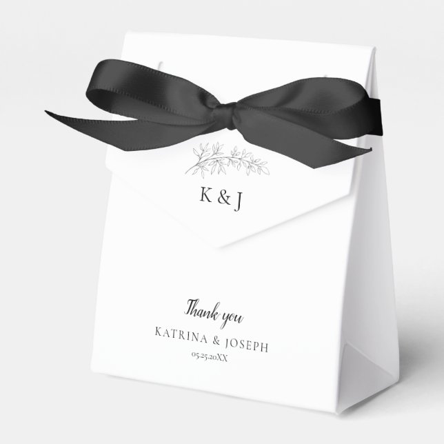 Elegant Personalised Wedding Botanical Minimalist Favour Box (Front Side)