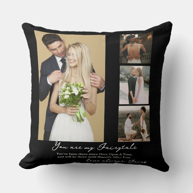 Elegant Personalised Wedding Day Photo Collage  Cushion (Front)