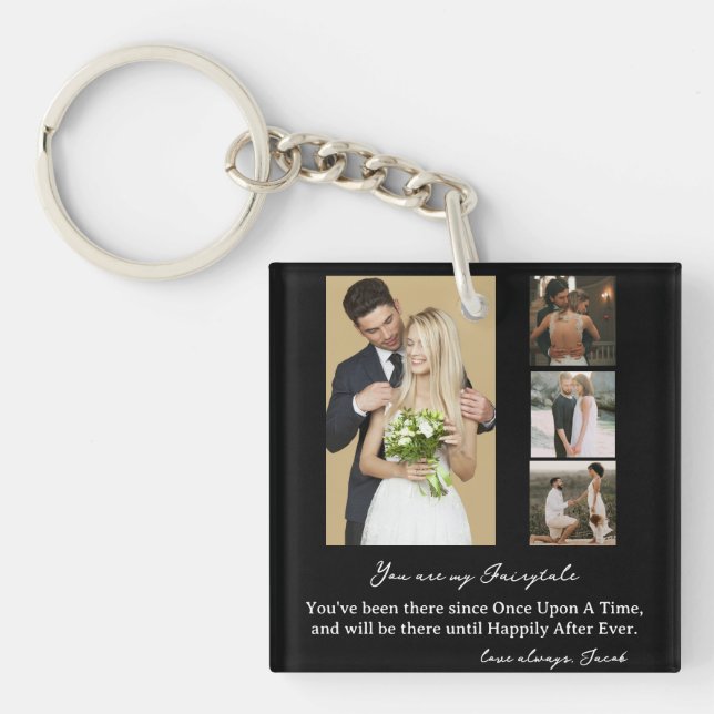 Elegant Personalised Wedding Day Photo Collage  Key Ring (Front)
