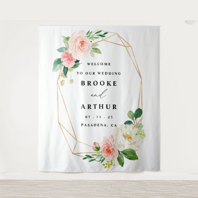 Elegant Personalised Wedding Photobooth Backdrop Tapestry (Front)