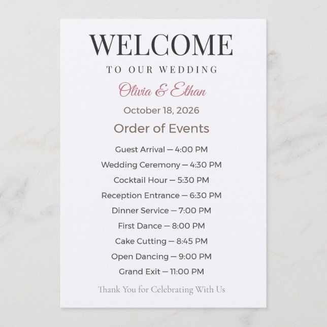 Elegant Personalised Wedding Program (Front)