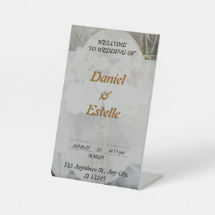 elegant personalised wedding welcom pedestal sign