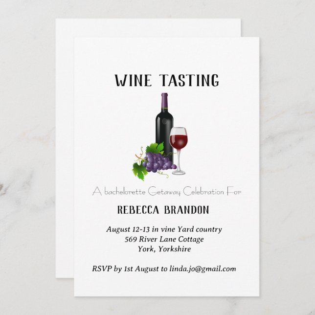 Elegant Personalised Wine Tasting Weekend Invitation (Front/Back)