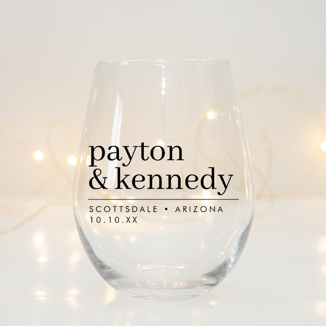 Elegant Personalised With Name Wedding Reception Stemless Wine Glass (Creator Uploaded)