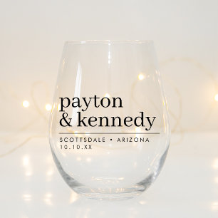 Elegant Personalised With Name Wedding Reception Stemless Wine Glass