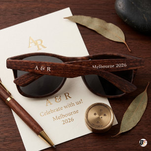 Elegant Personalised Wooden Destination Wedding Sunglasses