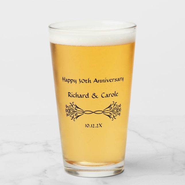 Elegant Personalized 30th Wedding Anniversary Gift Glass (Front Filled)