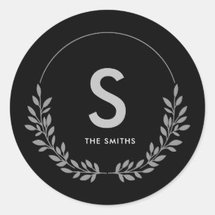 Elegant Personalized Black & White Monogram Classic Round Sticker
