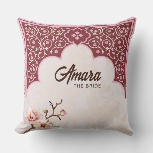 Elegant Personalized Bride Cushion Maroon Floral