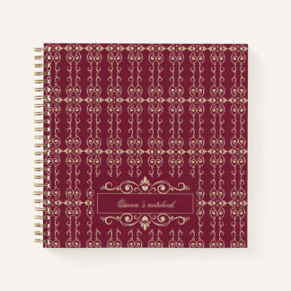 Elegant Personalized Burgundy & Gold Floral Swirl Notebook