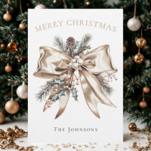 Elegant Personalized Christmas Bow Card