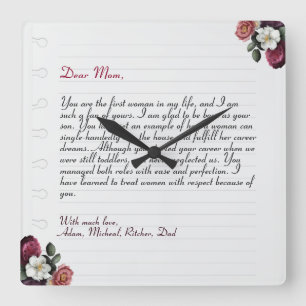 Elegant Personalized Love Letter Handwritten Square Wall Clock