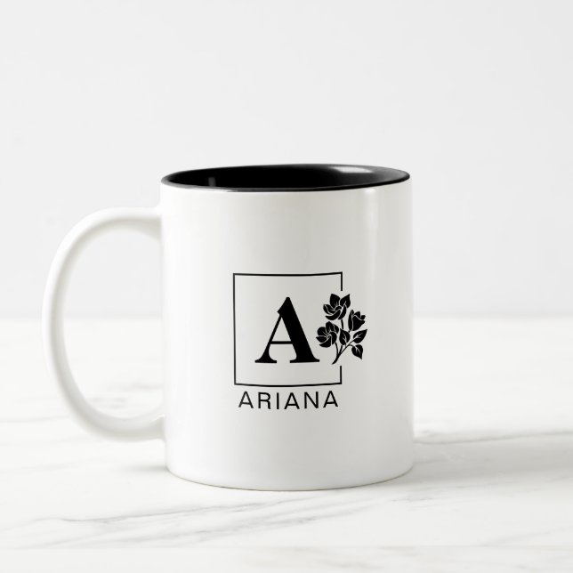 Elegant Personalized Monogram Mug - Black & White (Left)
